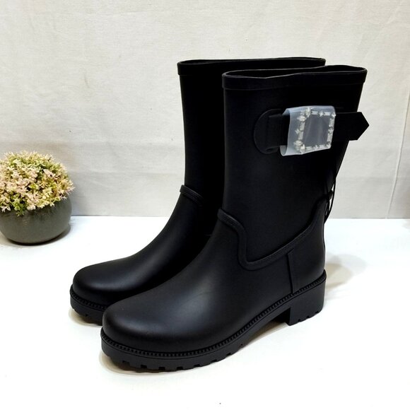 Time and Tru Mid-Calf Rain Boots Water-Resistant Decorative Buckle Womens Size 7 - Picture 1 of 8